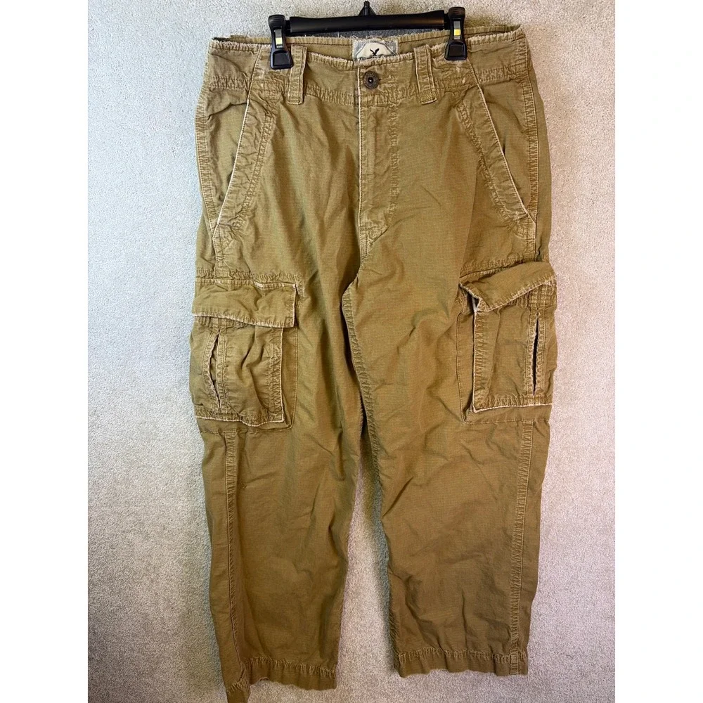 American Eagle Cargo Pants Men 32x30 Tan Ripstop AE-3 Field Trousers y2k Grunge